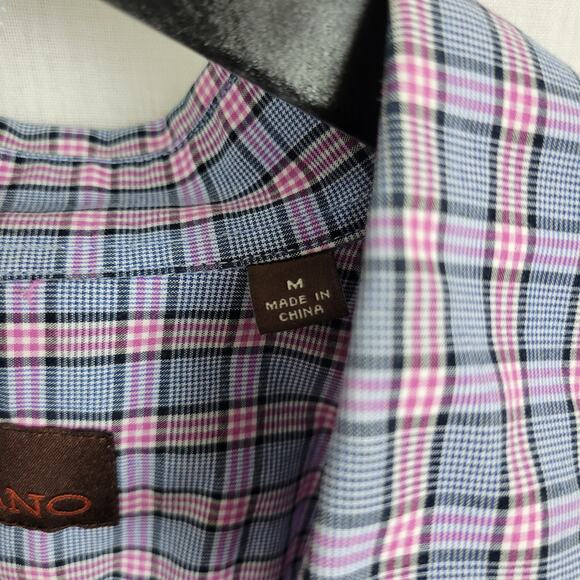 Toscano Mens Shirt Size Medium Blue Pink Plaid Button Down Long Sleeve Collared - Picture 3 of 7